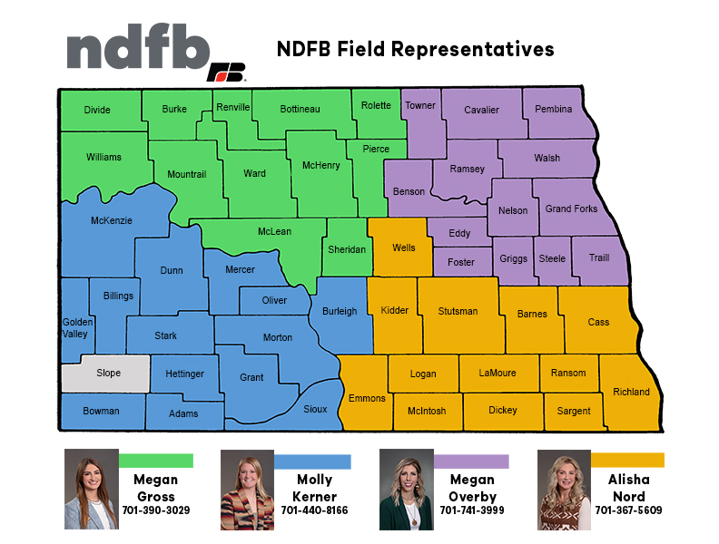 State map with color coded field areas and phone numbers for field staff