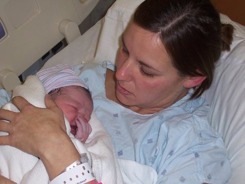 Carie and her newborn son