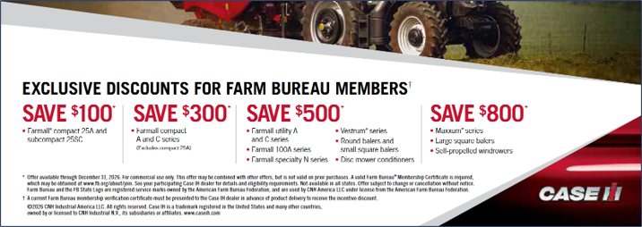 CaseIH exclusive discounts for Farm Bureau members