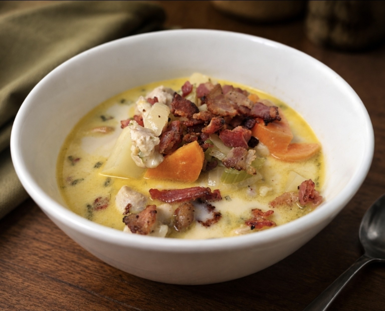 Slow cooker creamy chicken, potato and bacon soup