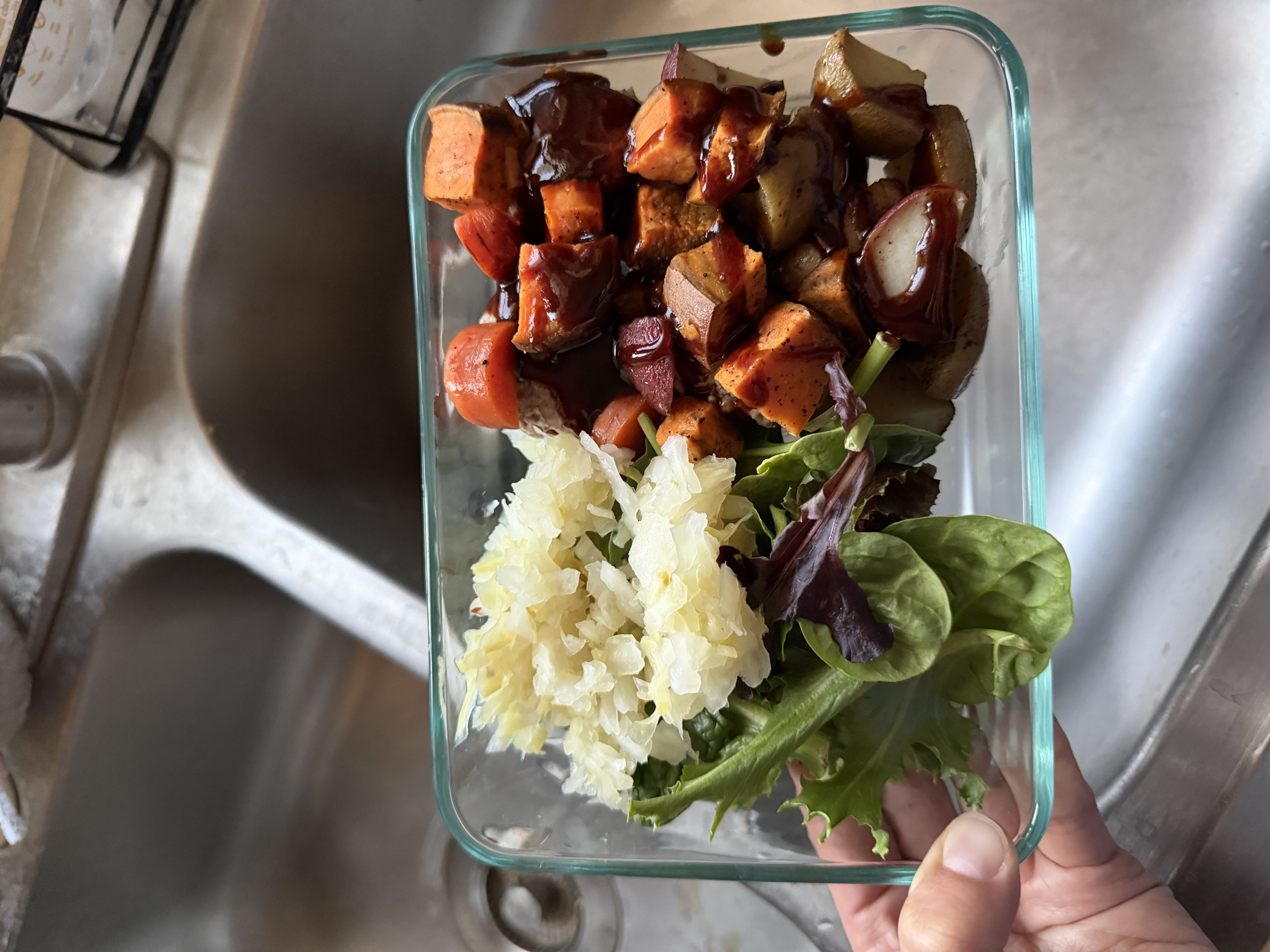 Hobo meal with greens and kraut