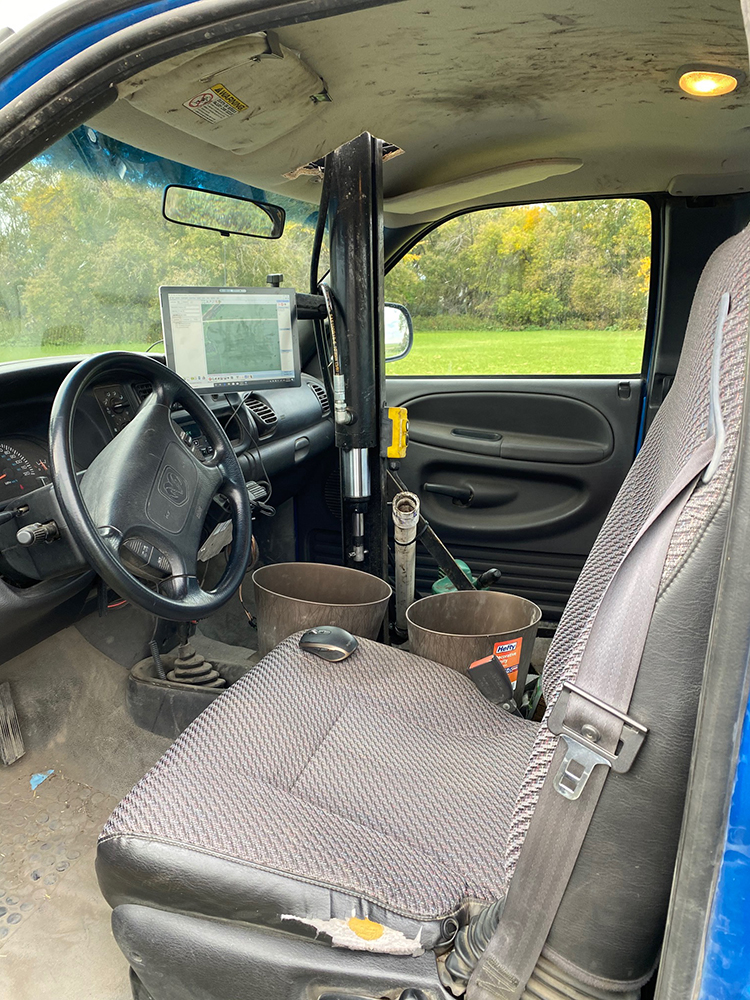 Inside of the Blue Beacon, soil sampling setup