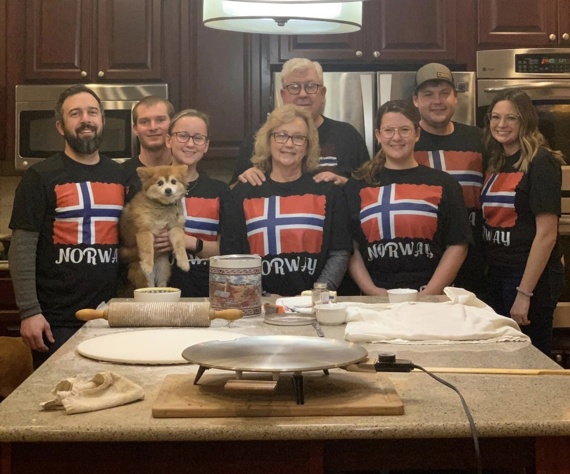 Jenna and her family making lefse