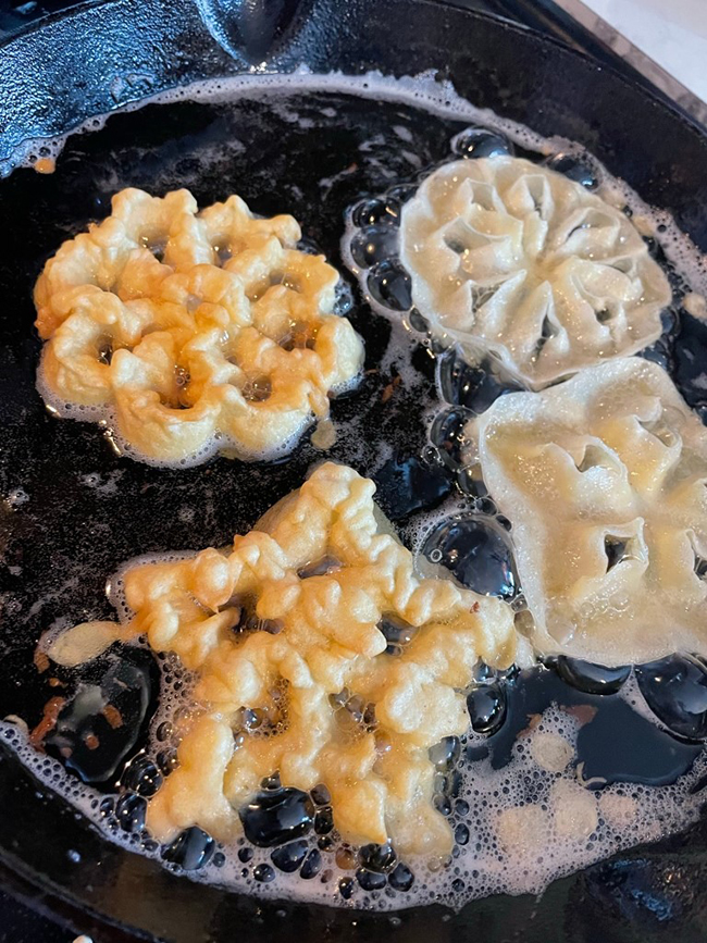 rosettes frying in lard