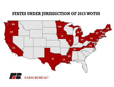 States in red under WOTUS jurdisdiction