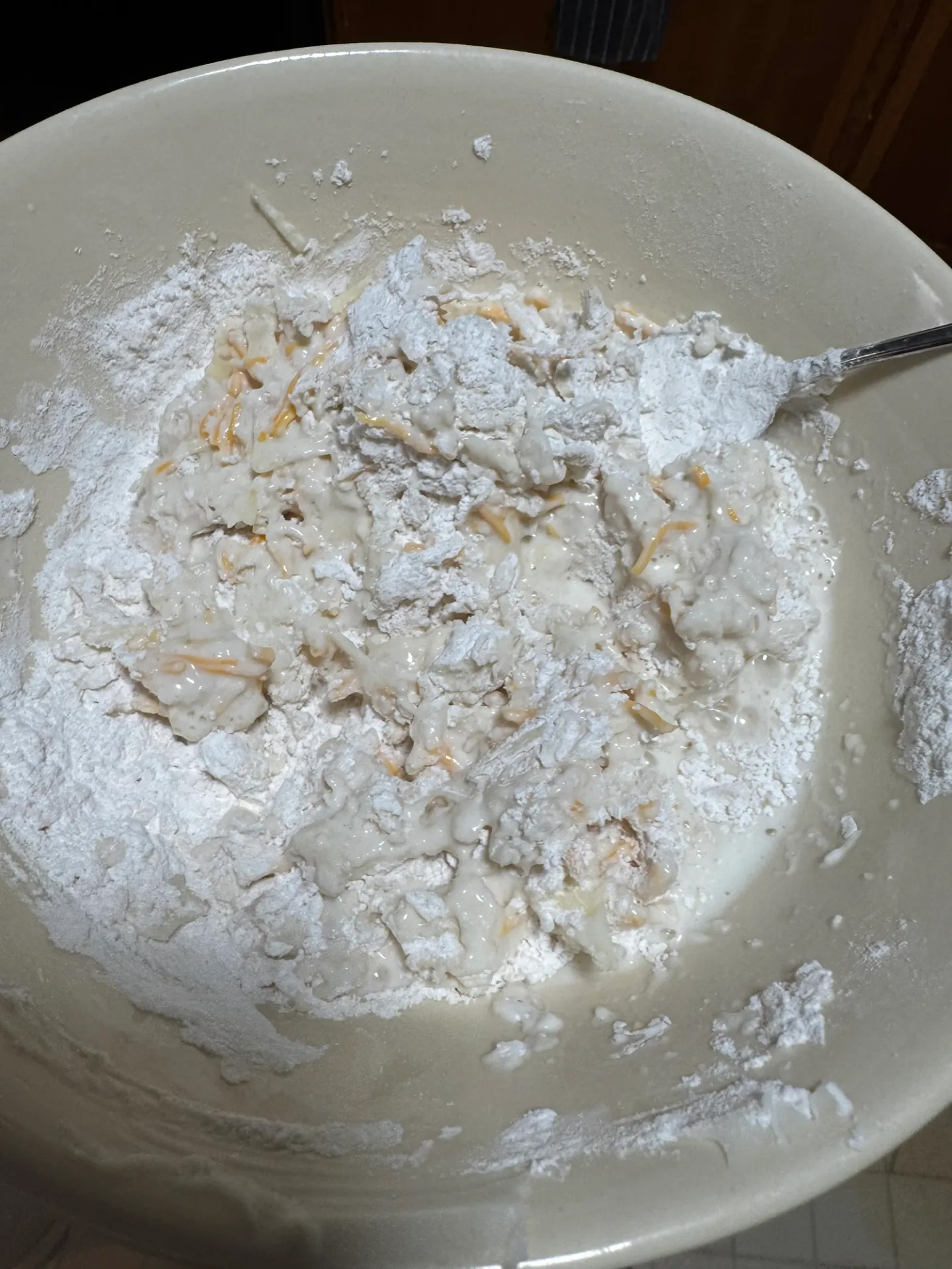 Cheesy biscuit mixing