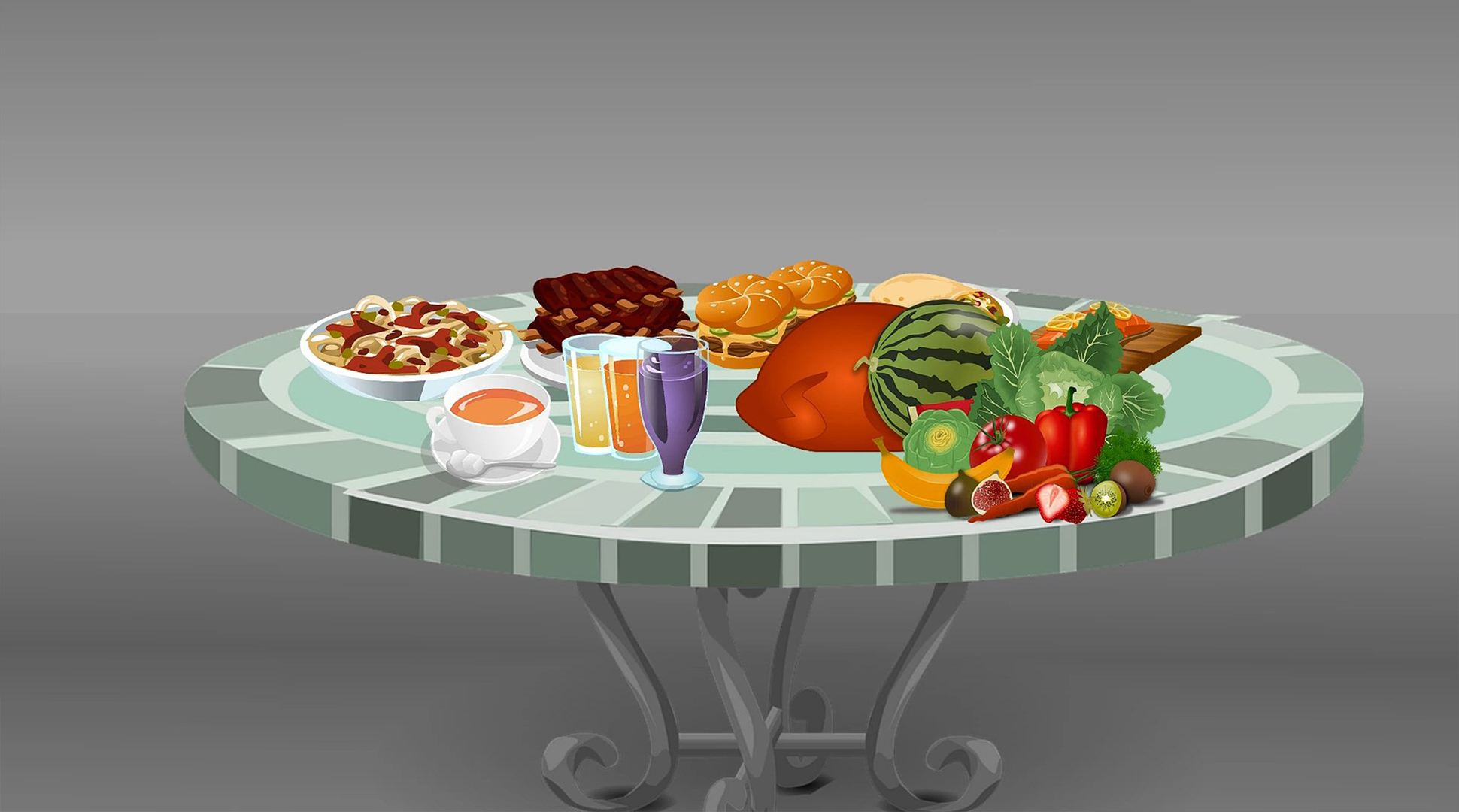 Мультяшный стол с едой