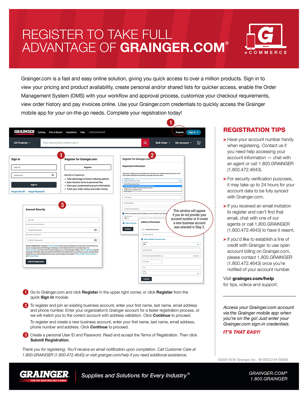 Registration for Grainger.com process