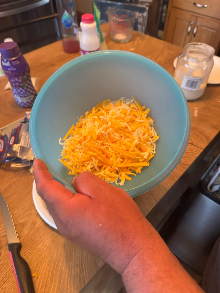 Cheese in a bowl for the Mac n Cheese